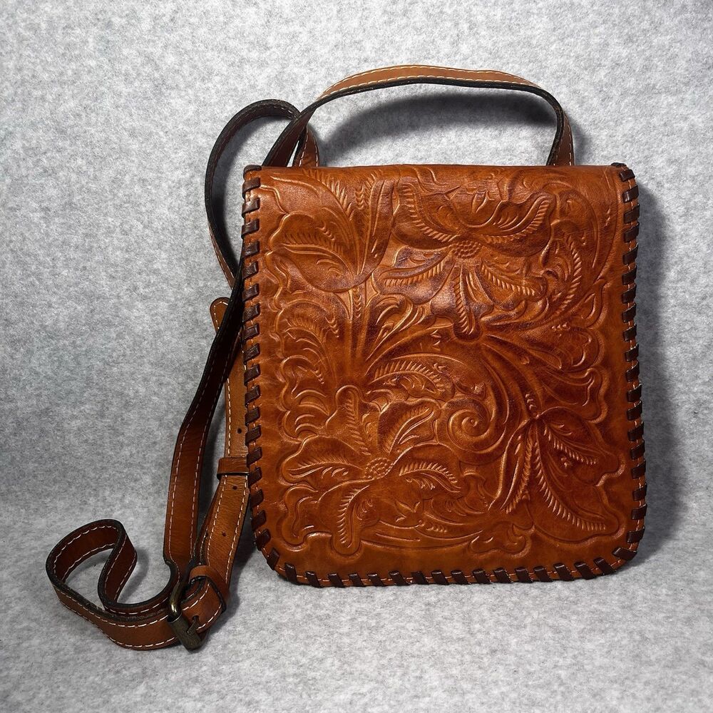 Patricia Nash‎ Womens Granada Tooled Leather Crossbody Bag Whipstitch READ